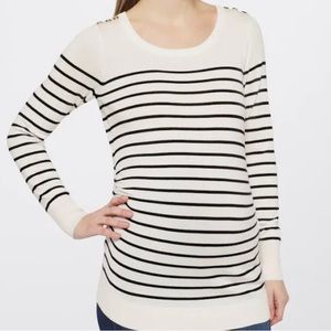 Lefty & Me- Maternity white and black striped sweater